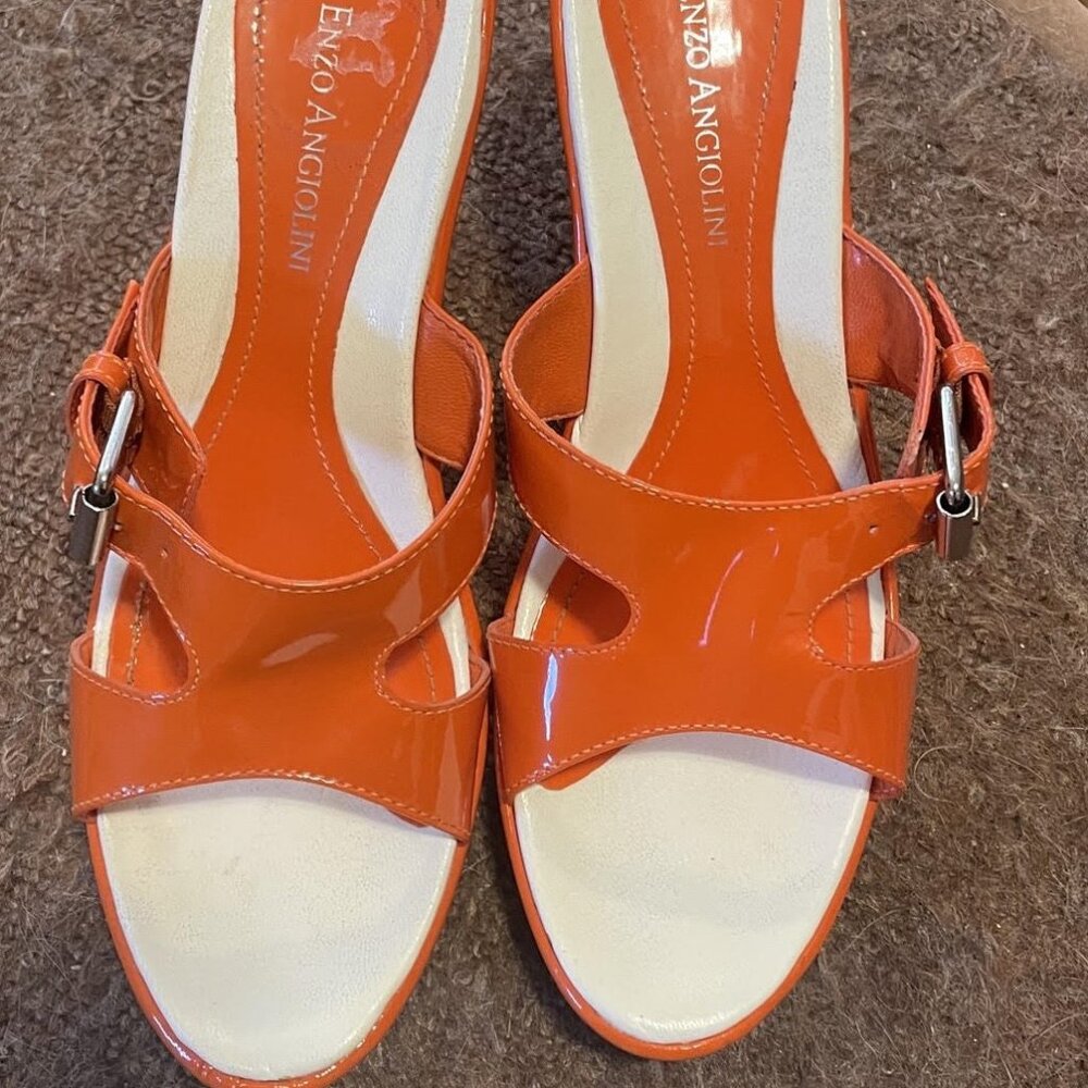 Enzo Angiolini Patent Orange Wedge, Size 6.5